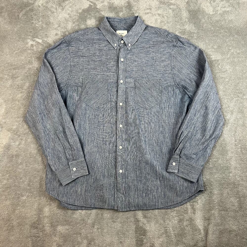 Billy Reid Button Down Shirt Mens XXL Linen Blend Blue Long Sleeve Lightweight